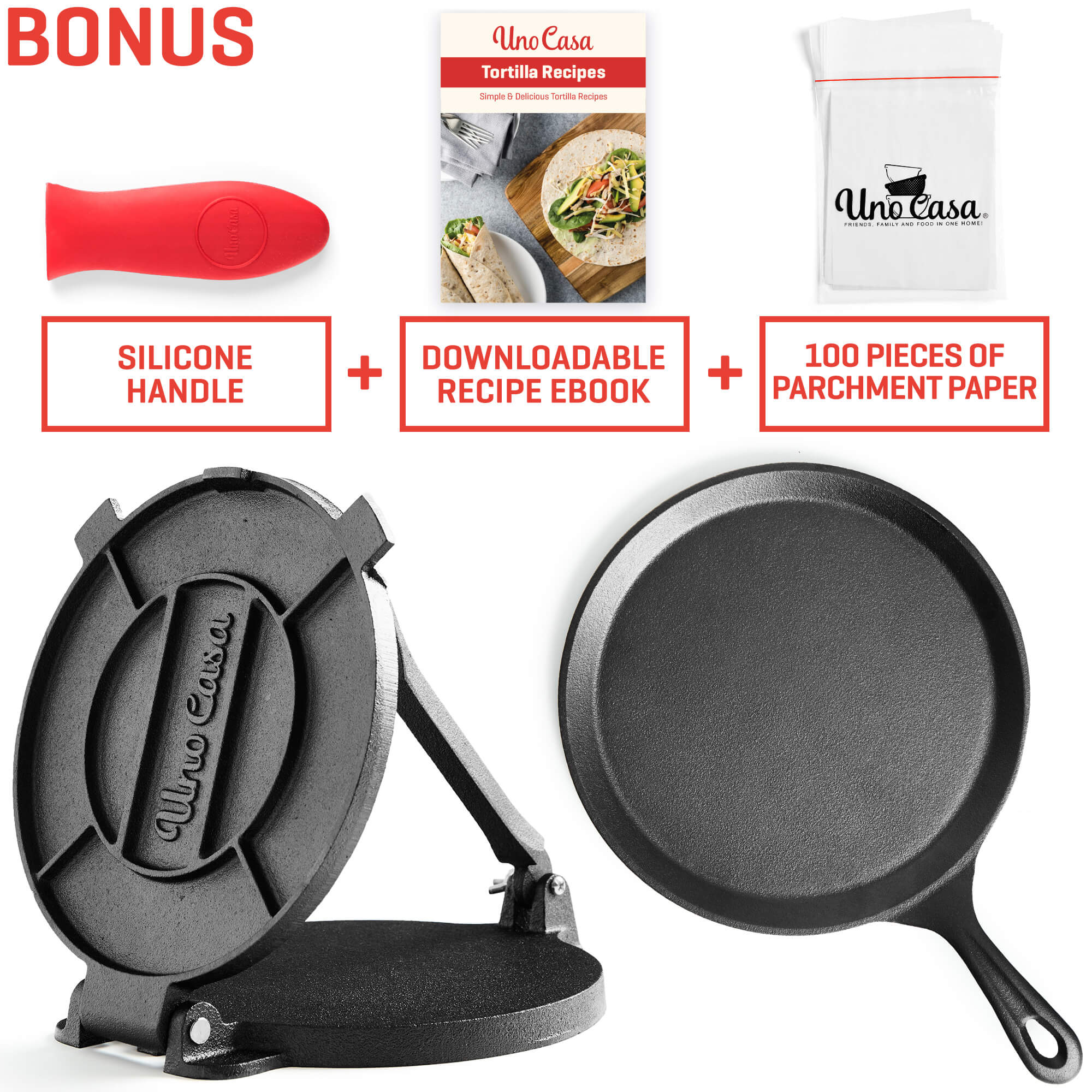 COMAL PAN UND TORTILLA PRESS (8IN) BUNDLE