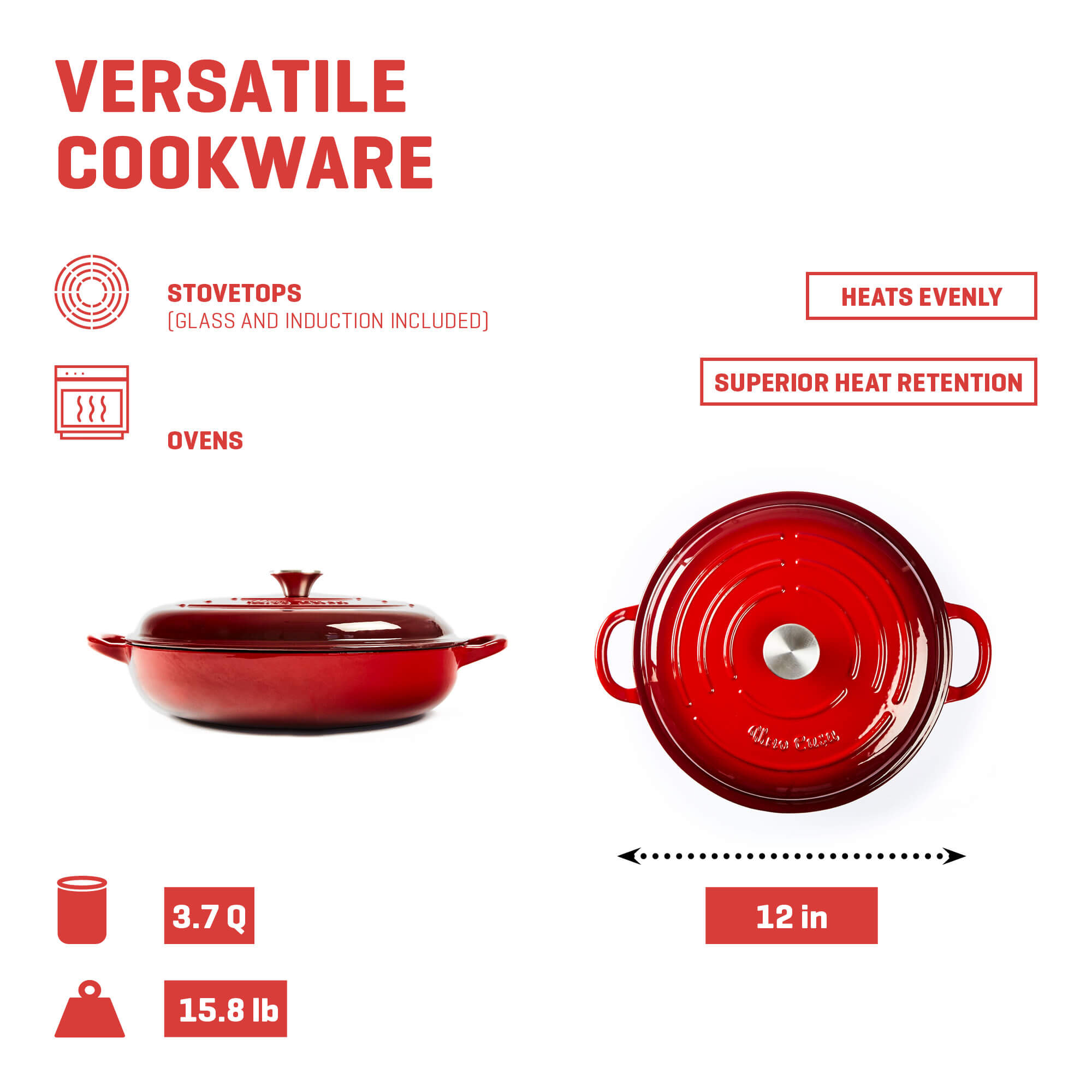 cast iron casserole dish with lid specifications